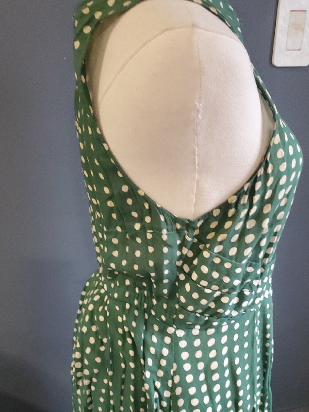 Anthropologie 11.1 Tylho Emerald Green & White Polka Dot Sleeveless Dress S - Picture 6 of 12